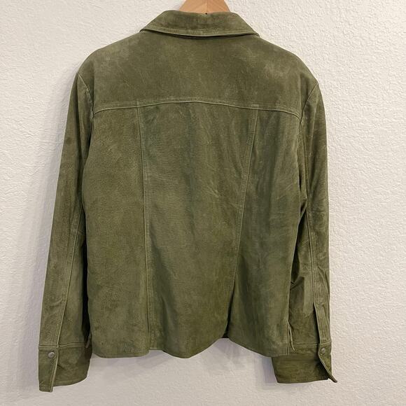 Vintage Live a Little Womens Suede Jacket L 90s Grunge Collared Snap Olive Green - Picture 6 of 16